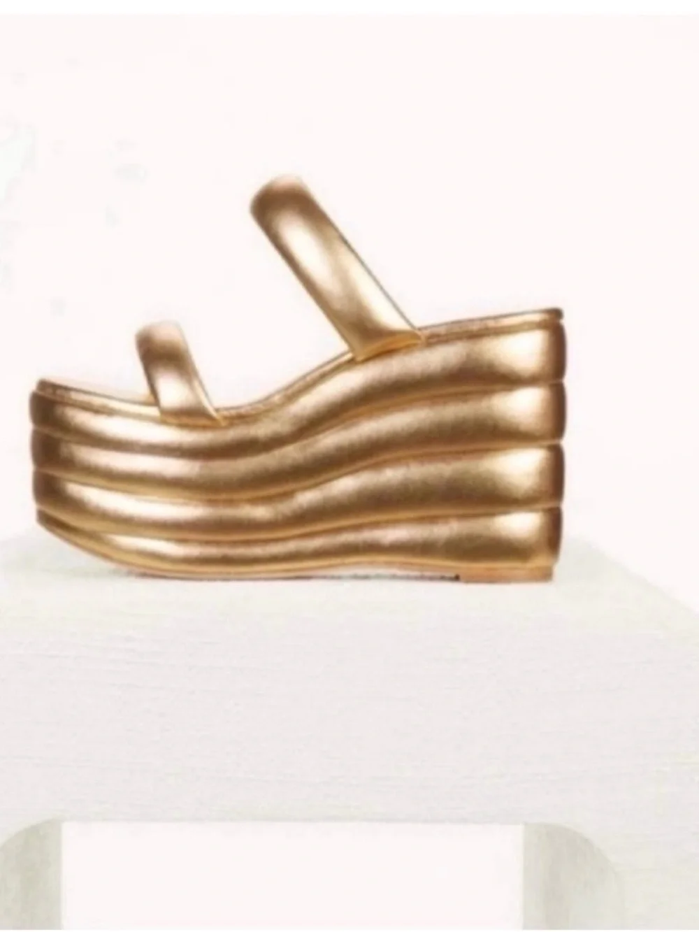 cult gaia Metallic Gold Layered Platform Sandals